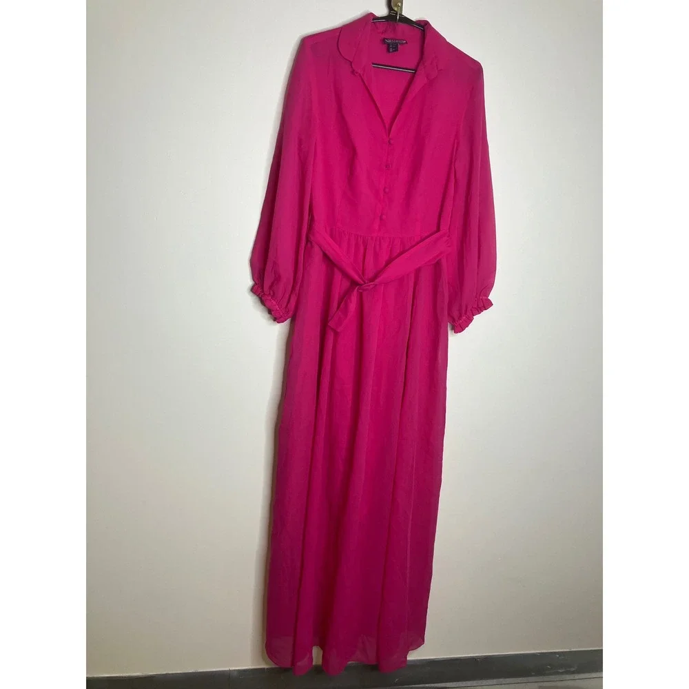 Camilla Copenhagen Maxi Dress Women 10 Pink good Balloon Sleeve Belted Chiffon
